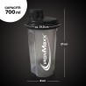 Shaker à Protéines Noir 700ml - Avec Bouchon Rotatif, Passoire & Échelle de Mesure, Anti-Fuite, Sans BPA et DEHP