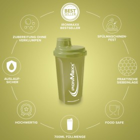 Shaker à Protéines Vert 700ml - Avec Bouchon Rotatif, Passoire & Échelle de Mesure, Anti-Fuite, Sans BPA et DEHP