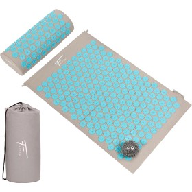 Kit d'Acupression XL - Tapis, Coussin, Boule de Massage Musculaire et Relaxation - gris-turquoise