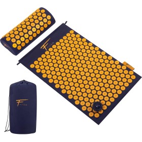 Kit d'Acupression XL - Tapis, Coussin, Boule de Massage Musculaire et Relaxation - Bleu-Orange