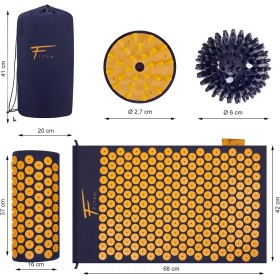 Kit d'Acupression XL - Tapis, Coussin, Boule de Massage Musculaire et Relaxation - Bleu-Orange