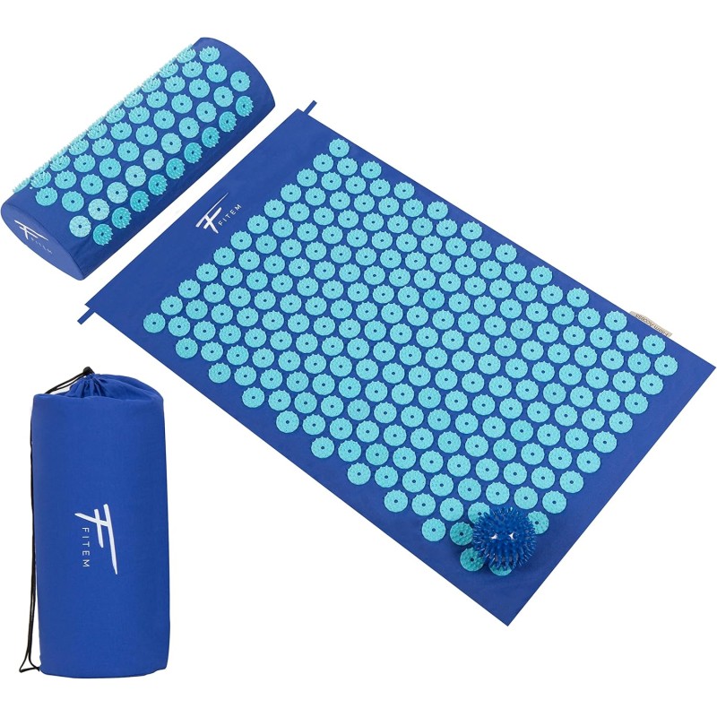 Kit d'Acupression XL - Tapis, Coussin, Boule de Massage Musculaire et Relaxation - Bleu-Turquoise