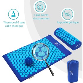 Kit d'Acupression XL - Tapis, Coussin, Boule de Massage Musculaire et Relaxation - Bleu-Turquoise