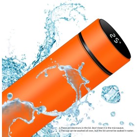 Bouteille Isotherme en Acier Inoxydable - Écran LCD Intelligent, avec Passoire à Thé, 450ml - Orange