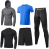 Ensemble de Compression Fitness Homme 5 Pièces - Haut, Chemise, Leggings, Short pour Entraînement et Course Cendre, Bleu