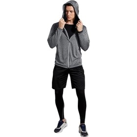 Ensemble de Compression Fitness Homme 5 Pièces - Haut, Chemise, Leggings, Short pour Entraînement et Course Cendre, Bleu