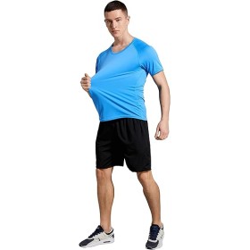 Ensemble de Compression Fitness Homme 5 Pièces - Haut, Chemise, Leggings, Short pour Entraînement et Course Cendre, Bleu