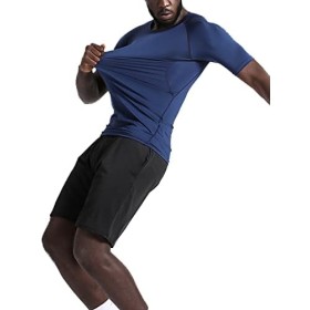 Ensemble de Compression Fitness Homme 5 Pièces - Haut, Chemise, Leggings, Short pour Entraînement et Course Bleu azur, Vert kaki