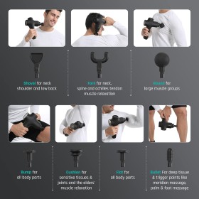 Pistolet de Massage Musculaire, 7 Têtes Interchangeables, 5 Vitesses Réglables, Silencieux, Léger et Portable