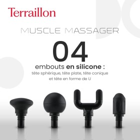 Pistolet de Massage Musculaire 4 Embouts en Silicone, Tête Chauffante à 2 Niveaux, 3 Vitesses Réglables