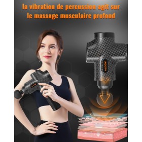 Pistolet de Massage Musculaire, 6 Têtes, 30 Vitesses Réglables, Silencieux et Batterie Rechargeable