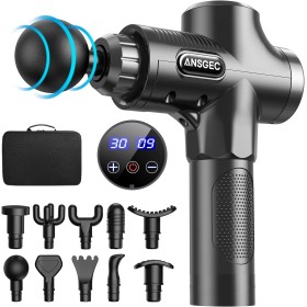 Pistolet de Massage Musculaire Puissant, 10 Têtes, 30 Vitesses Réglables et Écran Tactile LCD