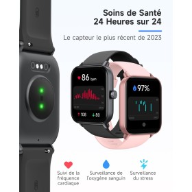 Montre Connectée Waterproof Noire avec Alexa Intégrée, Écran HD 1,8", Compatibilité Android/iOS