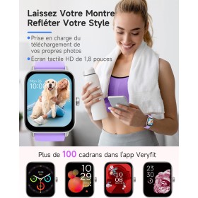 Montre Connectée Waterproof Violette avec Alexa Intégrée, Écran HD 1,8", Compatibilité Android/iOS