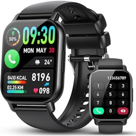 Montre Connectée Waterproof Noire, Écran HD 1,85", Suivi de Santé, 100 Modes Sportifs