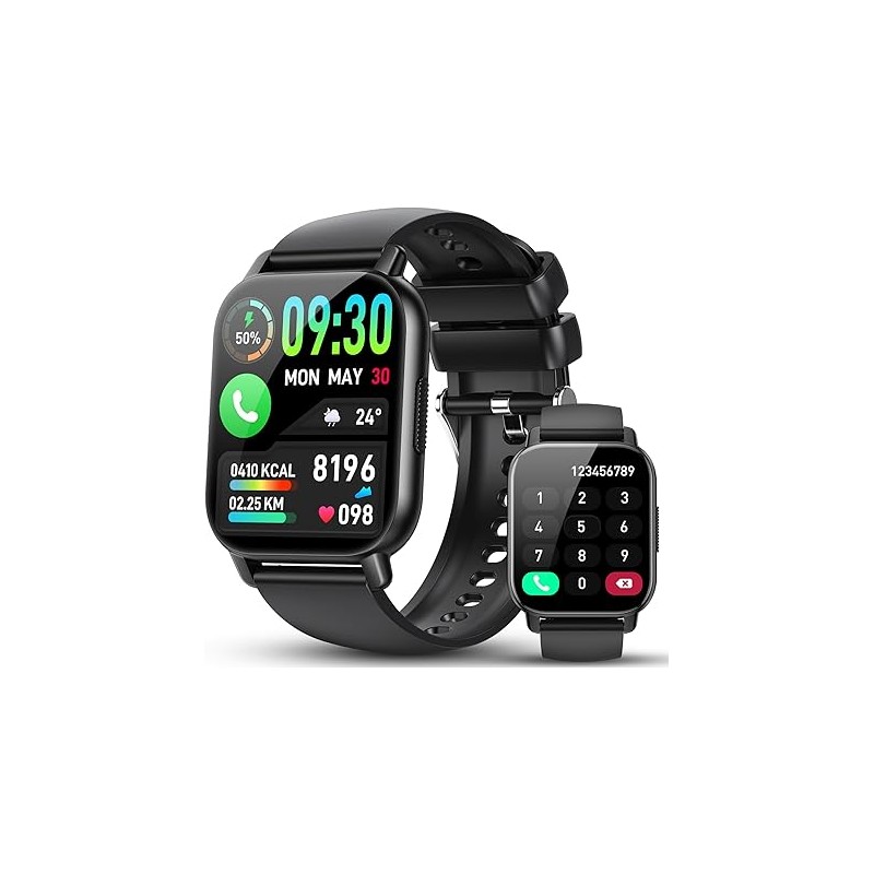 Montre Connectée Waterproof Noire, Écran HD 1,85", Suivi de Santé, 100 Modes Sportifs