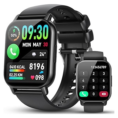 Montre Connectée Waterproof Noire, Écran HD 1,85", Suivi de Santé, 100 Modes Sportifs