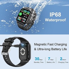 Montre Connectée Waterproof Noire, Écran HD 1,85", Suivi de Santé, 100 Modes Sportifs