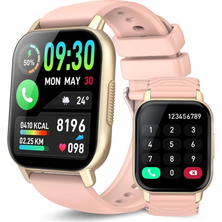 Montre Connectée Waterproof Rose, Écran HD 1,85", Suivi de Santé, 100 Modes Sportifs