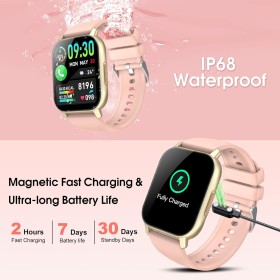 Montre Connectée Waterproof Rose, Écran HD 1,85", Suivi de Santé, 100 Modes Sportifs