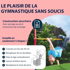 Barre de Gymnastique Réglable en Hauteur - Supporte jusqu'à 100 kg, 4 Positions