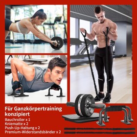 6-in-1-Bauchrad mit Fitnessband, Komplettes Trainingsset