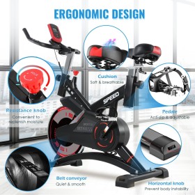 Folding Exercise Bike - 5 Levels of Resistance, Flywheel, LCD Display, Comfortable, Heart Rate Monitor