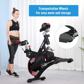 Folding Exercise Bike - 5 Levels of Resistance, Flywheel, LCD Display, Comfortable, Heart Rate Monitor