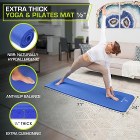 Tapis de Fitness Ultra Confort - Antidérapant, Résistant à l'Eau, Sangle de Transport